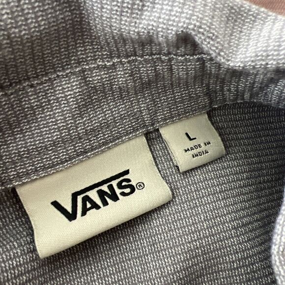 Vans Button Up Shirt Men Large Grey Peach Short Sleeve Casual Top Off The Wall - Picture 3 of 13